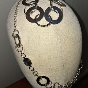 Silver-Tone Link Necklace & Bracelet Set - Bold Open Circles, Nickel-Free